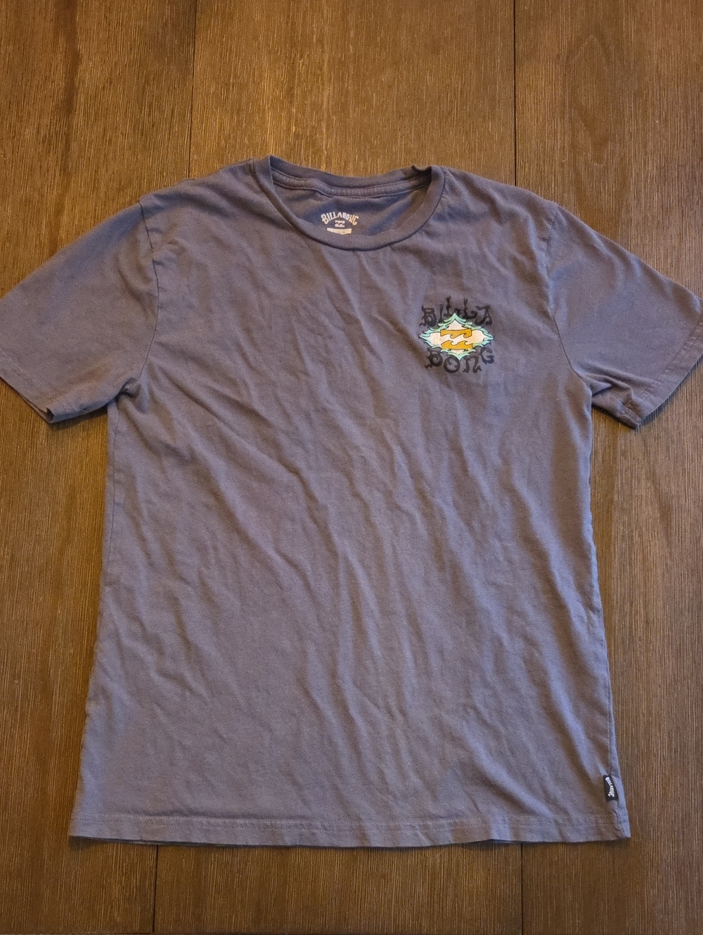 Billabong Boys Sz Large Slate Blue Crew Tee with Chest and Back Graphic